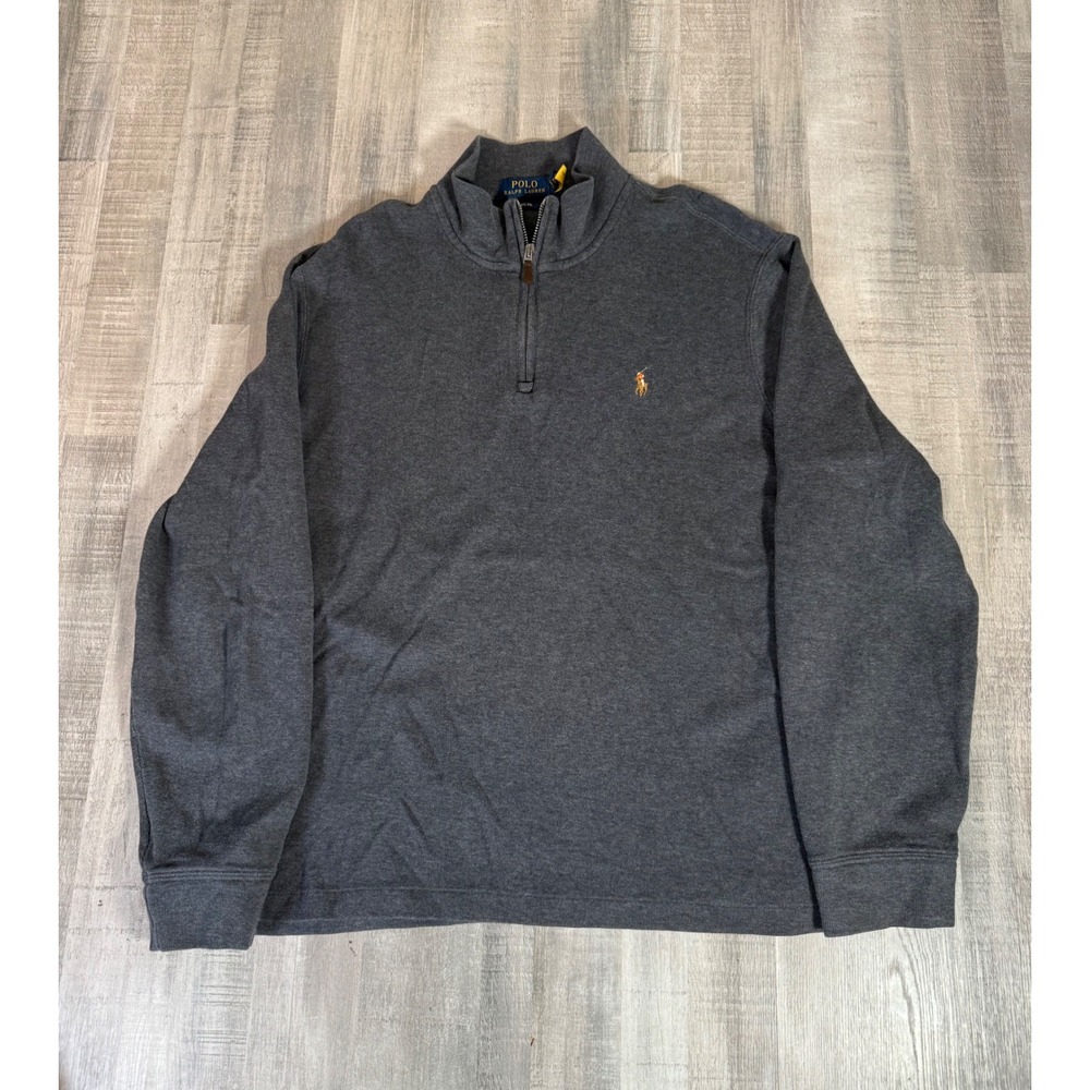 Polo Ralph Lauren Mens Estate Rib Quarter Zip Pullover Charcoal Gray Large